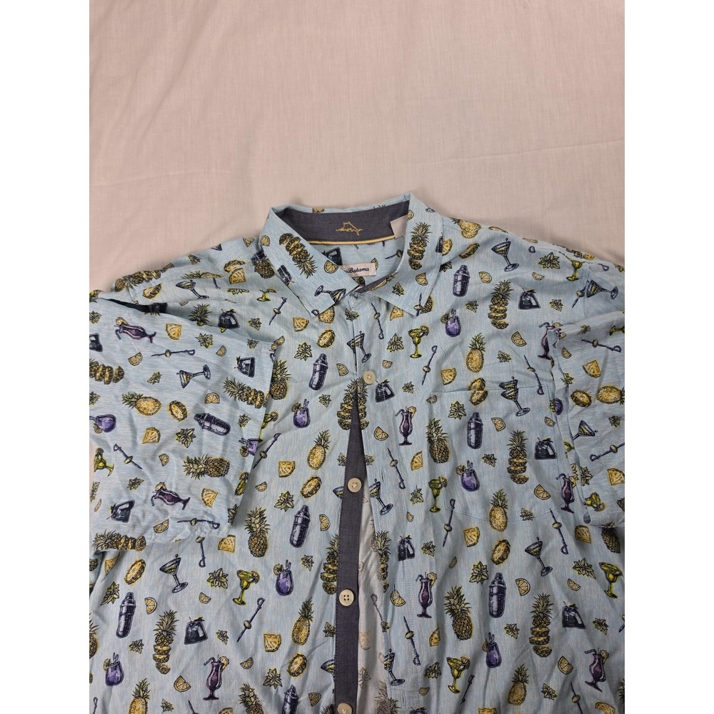 Tommy Bahama Mens XL Pineapple Cocktail Hawaiian Shirt Blue 202-ST324964